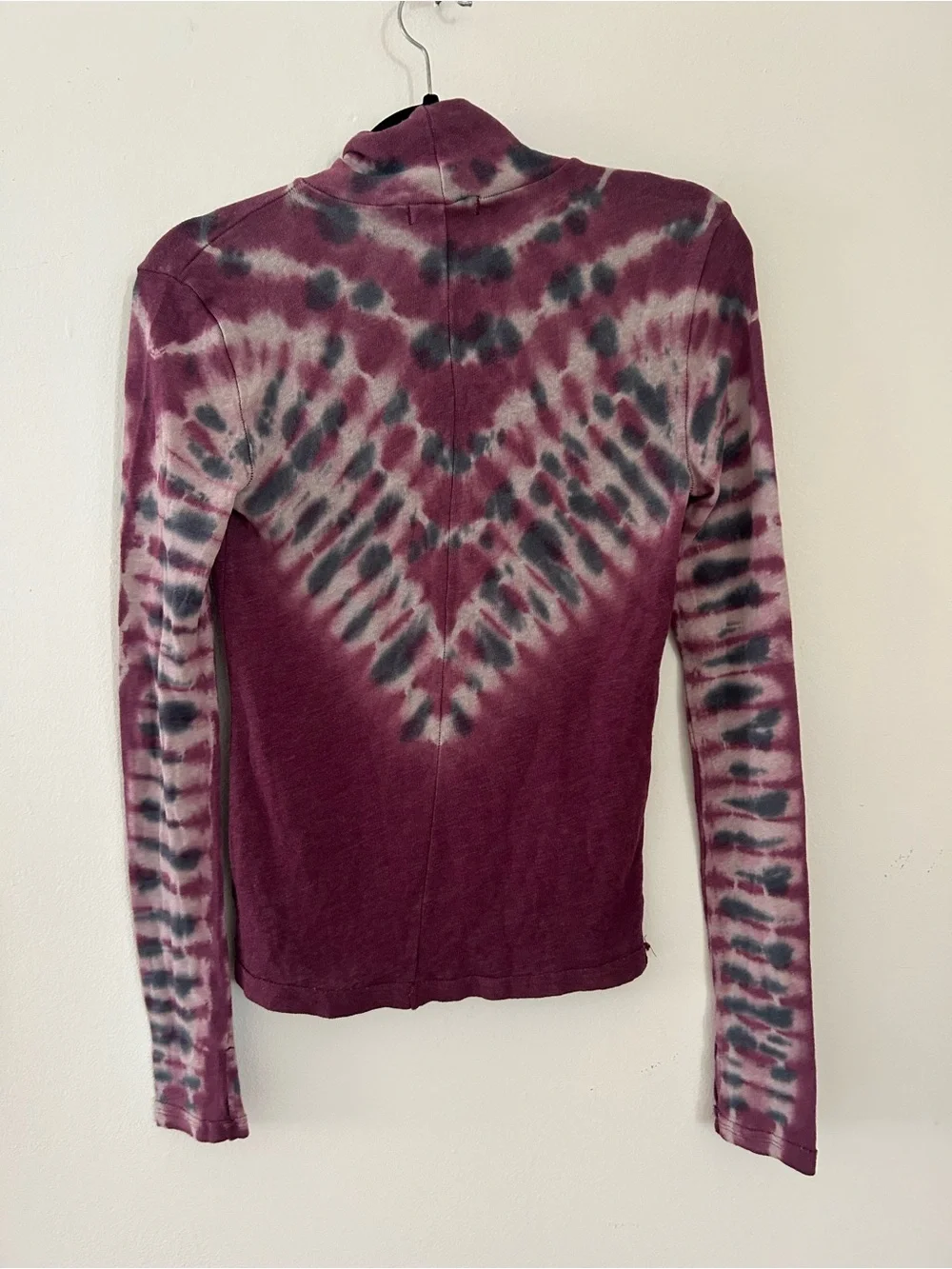Free People Psychedelic Turtleneck Top in a Burgundy Multi Tie-Dye pattern